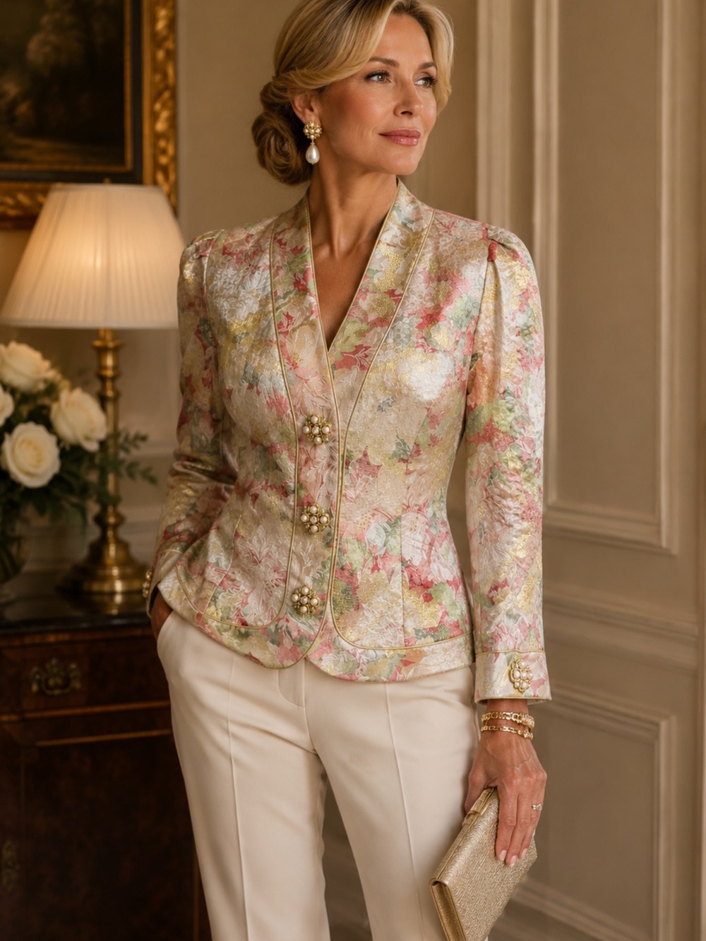 Vintage 1980s Neiman Marcus‎ Sequin Floral Evening Jacket - Made in USA size 8